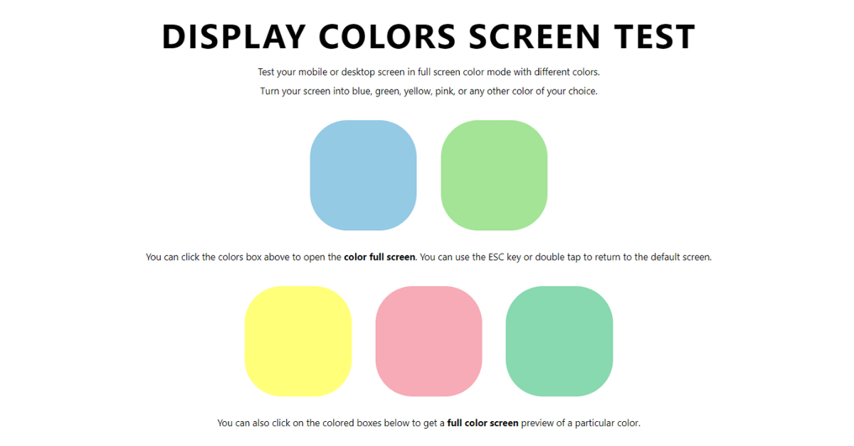 Display Colors Screen Test